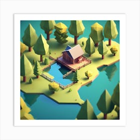 Low Poly House In The Forest Art Print