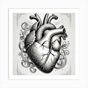 Artistic Anatomical Heart Printed Art A Detailed And Artistic Illustration Of The Human Heart, Perfect For Medicine Lovers And Adding A Unique Touch To Any Space Printed Art Art Print