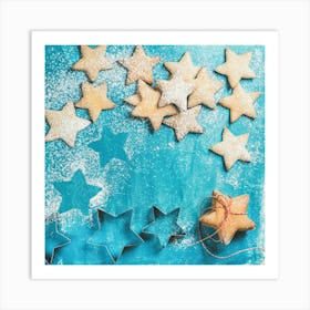 Christmas Cookies On Blue Background Art Print