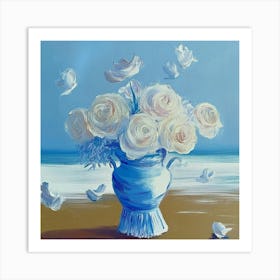 Blue Roses On The Beach Art Print