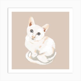 White Cat Square Art Print
