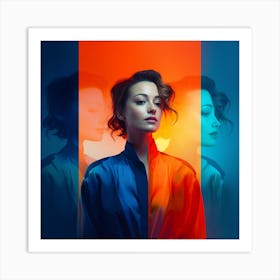 Woman In Blue And Orange Art Print