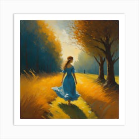 Girl In A Blue Dress Art Print