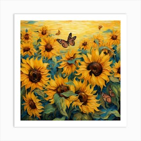 Sunflowers And Butterflies 3 Art Print