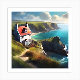 Coastguard House, View across Cornish Cliffs Art Print