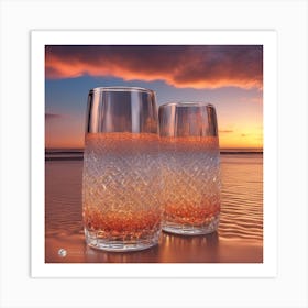 Vivid Colorful Sunset Viewed Through Beautiful Crystal Glass Champagne, Close Up, Award Winning Phot (2) Art Print