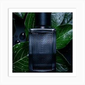 Perfume Bottle With Leaves Art Print