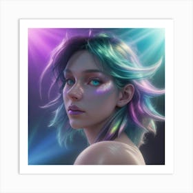 Girl With Colorful Hair 2 Art Print