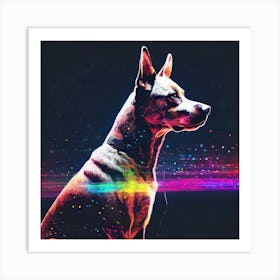 Dog With Rainbow Lights Art Print