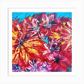 Colourful Tropical Flower Painting 2 Square Art Print