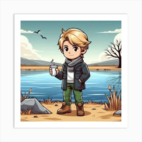 Boy With A Cup Of Coffee Art Print