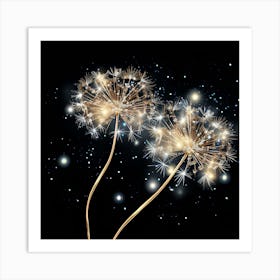 Sparkly Dandelion on Black Background Art Print