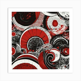 Abstract Red and Black Swirls Art Print