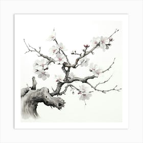 Ink Cherry Blossoms Branches 7 Art Print