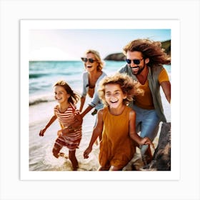 Happy Family On The Beach 3 Art Print