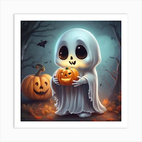 Ghost With Pumpkin Art Print