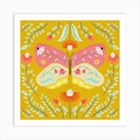 Butterfly On A Yellow Background Art Print