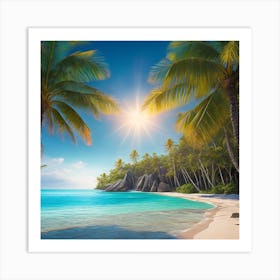 Tropical Beach With Palm Trees Art Print