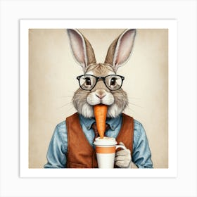 Rabbit Drinking Coffee Art Print