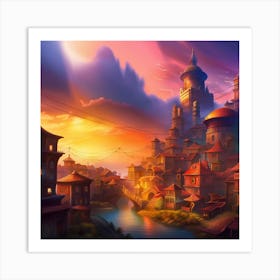 City At Sunset Art Print