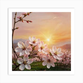 Cherry Blossoms At Sunset Art Print