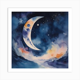 Moon And Stars Art Print