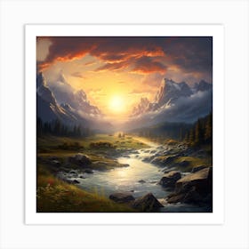 Sunset Mountain Landscape Art Print