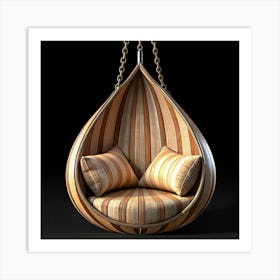 Wooden Hanging Chair With Stripes And Pillows Art Print