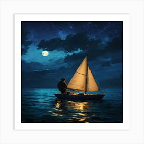 Sailboat At Night Art Print