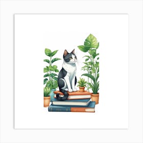 Cat On Books Art Print