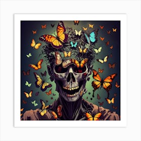 Skeleton With Butterflies 1 Art Print