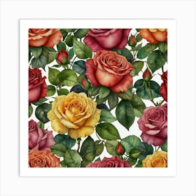 Watercolor Roses Seamless Pattern 3 Art Print