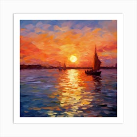 Sunset Sailboats On The Sea Art Print