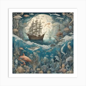 Oceanic Odyssey Myths And Marvels In The Abyssal Realms Art Print