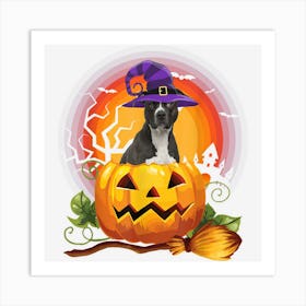 American Pit Bull Terrier Witch Pumpkin Halloween Dog Lover Art Print