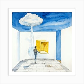 Watercolor Of A Cumulus Cloud Personified As A Dream Weaver Surrounded By Empty Space A Levitating (1) Art Print