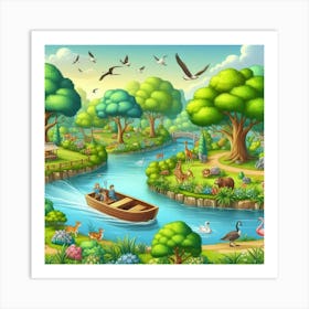 Zoo Landscape Illustration Art Print