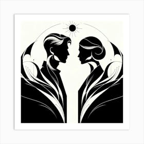 Black And White Portrait Of A Couple Art Print