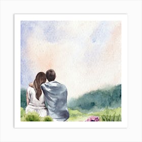 Couple Sitting On The Grass Art Print