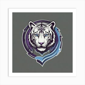 Detroit tigers logo on gray background shaded in baby blue and outlined in light purple Art Print