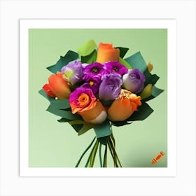 Craiyon 233148 Ramo De Flores De Colores Morado Naranja Y Verde Art Print