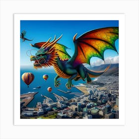 Beautiful Colorful Dragon Flying Over Cape Town 3 Art Print