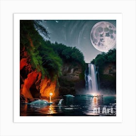 Waterfall At Night Art Print