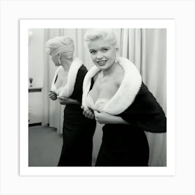 Jayne Mansfield Dressing In Front Of Mirror Art Print