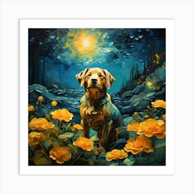 Dog In The Moonlight Art Print