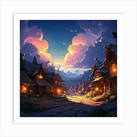 Village At Night Art Print