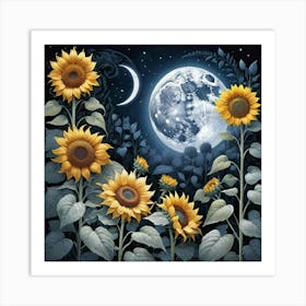 Sunflowers At Night Art Print