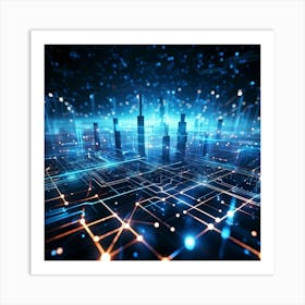 Abstract Cyber Concept Art Featuring Networks Of Glowing Dots Amidst Streams Of Futuristic Data Flow (5) Art Print