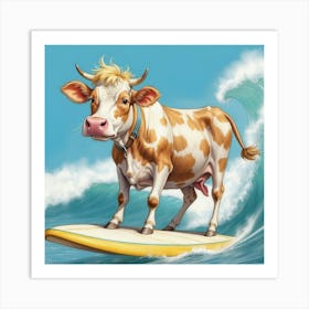 Cow Surfing 3 Art Print