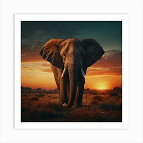 Sunset Elephant 1 Art Print